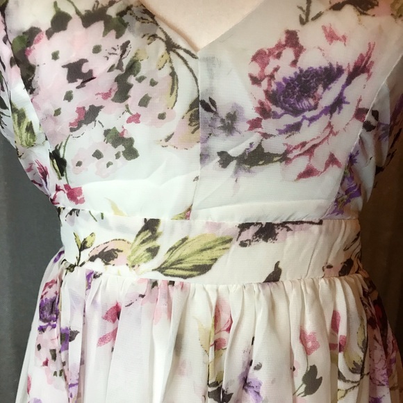 Ivory and Pink Floral Open Back Dress - Picture 6 of 8